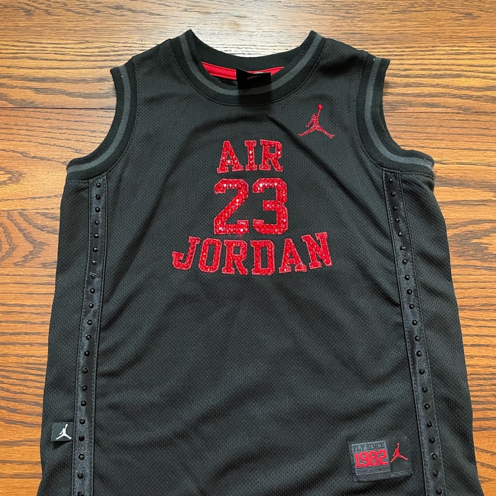 Air Jordan Children’s Jersey. Size 6/7. Custom blinged with rhinestones.